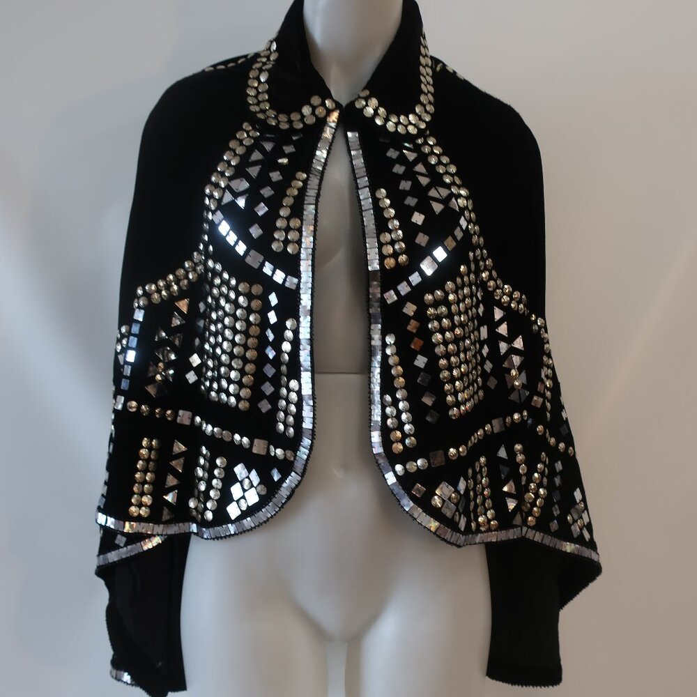NWT Tina Demel Black Velvet Mirrored Embellished Peter Pan Collar Capelet OS - Picture 4 of 14